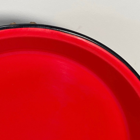 Enamelware Pie Plate Red Black Rim Metal Large 11" Farmhouse Cottage Kitchen - Picture 2 of 5